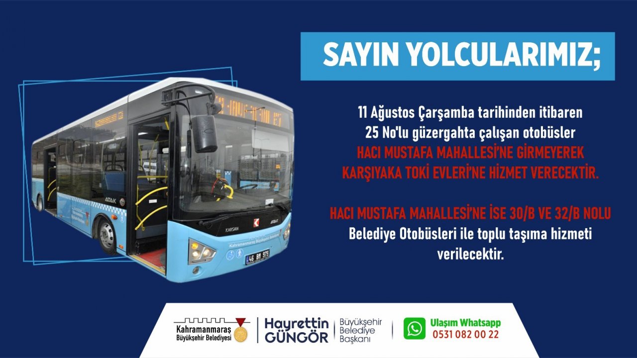 Üç Otobüs Hattında Değişiklik Yapıldı