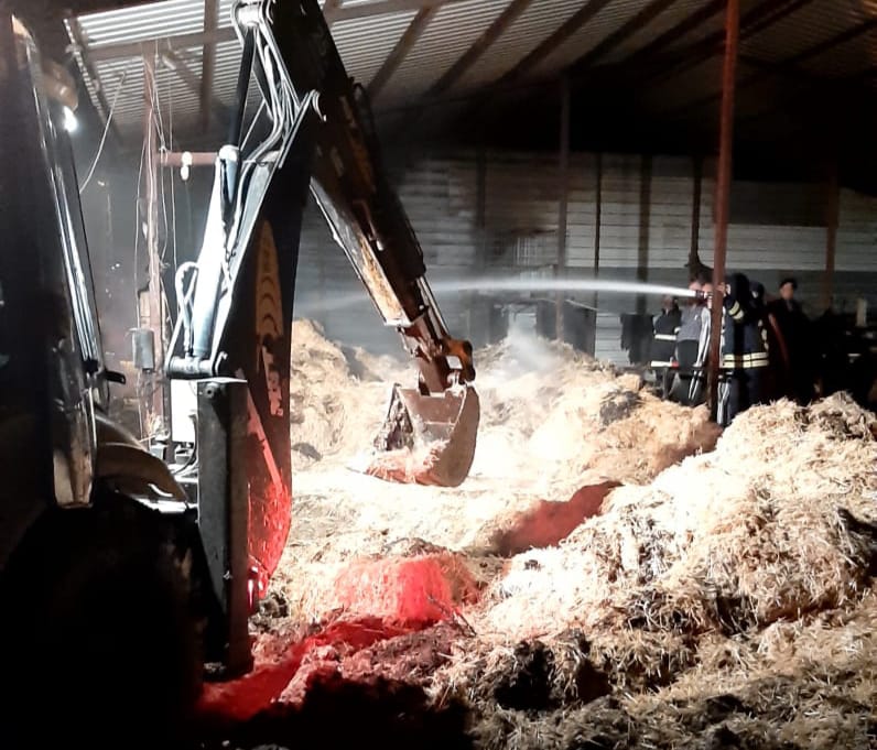 Türkoğlu’nda ahır alevlere teslim oldu