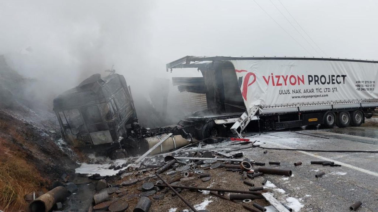 Kahramanmaraş’ta korkunç kaza! Tır sürücüsü yanarak can verdi!