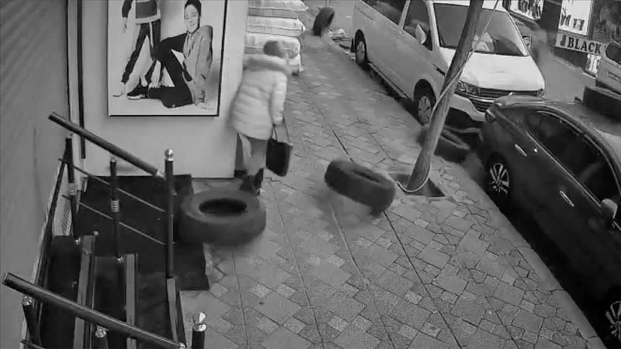 Gökten lastik yağdı! Kadın ölümden döndü!