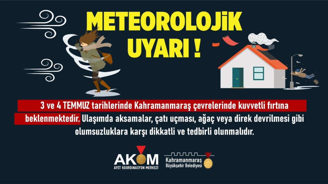 Kahramanmaraş Geneline Kuvvetli Rüzgâr ve Fırtına Uyarısı!