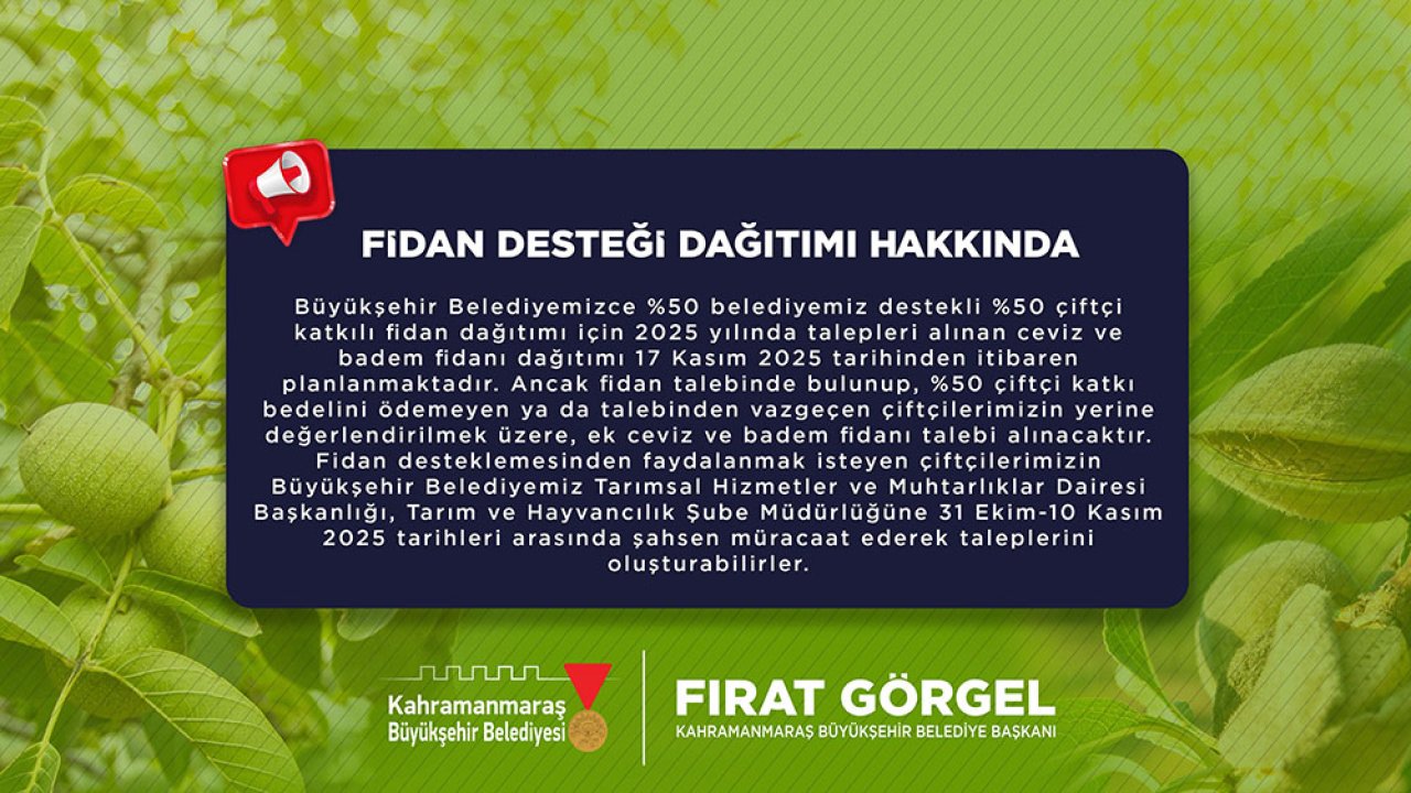 Yüzde 50 Hibeli Fidan Desteğinde Ek Başvurular Alınmaya Başladı!