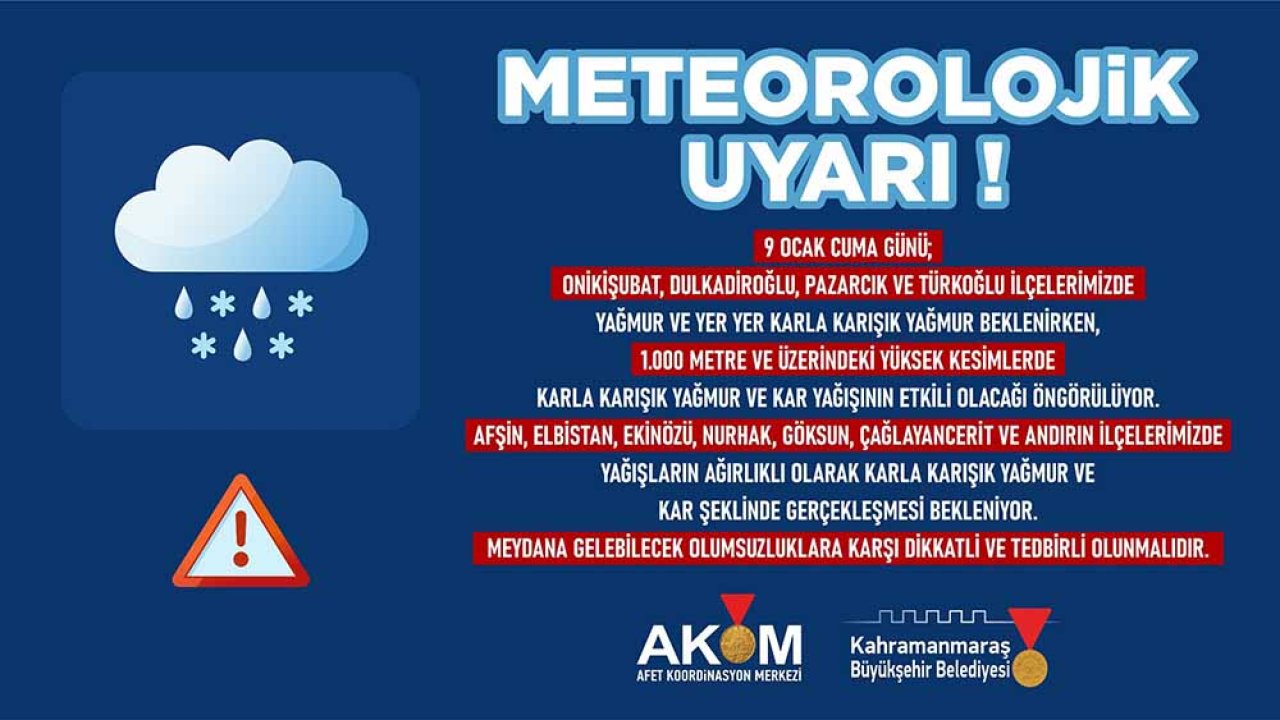 Kahramanmaraş’ta Yağışlı Hava Etkili Olacak!