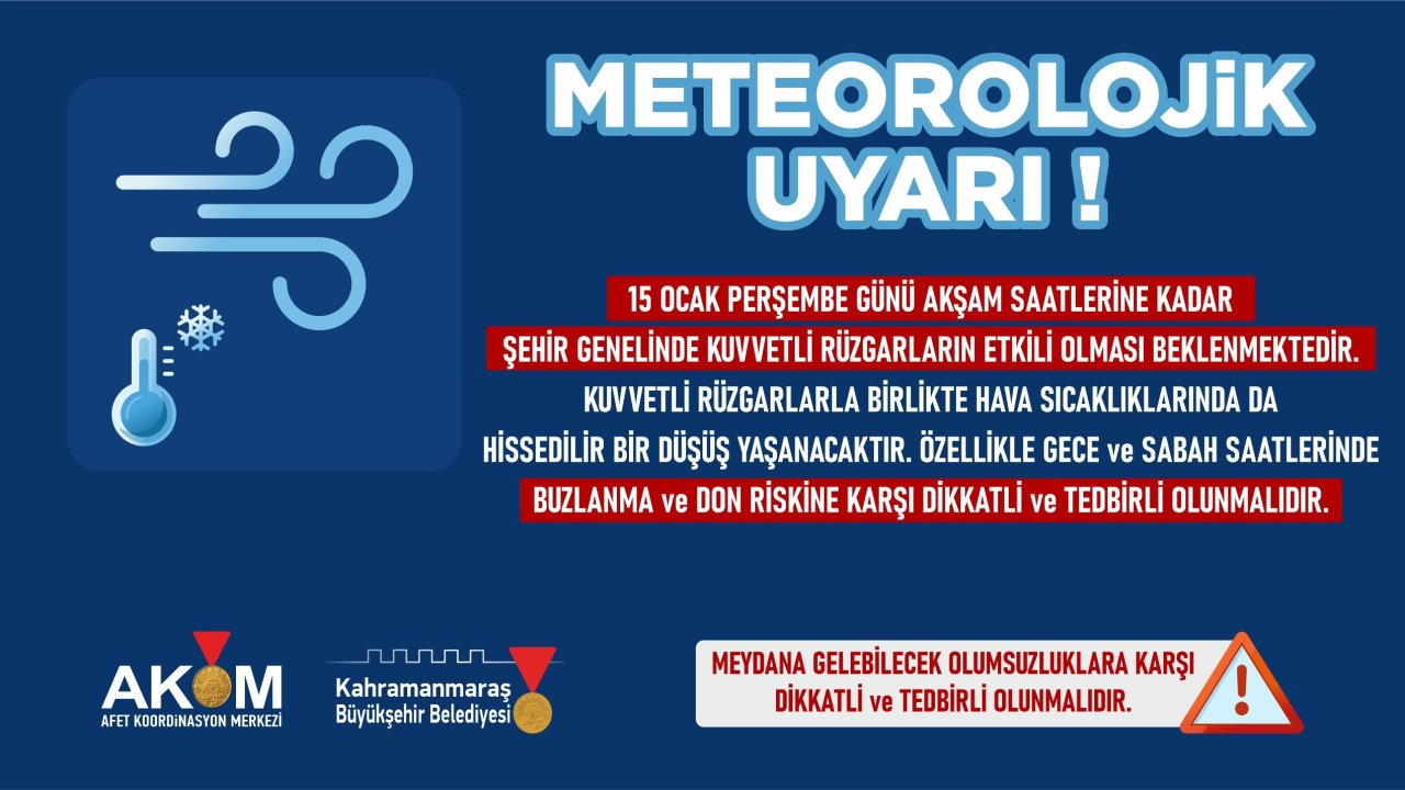 Kahramanmaraş için Rüzgâr ve Soğuk Hava Uyarısı; Buzlanma ve Don Riskine Dikkat!