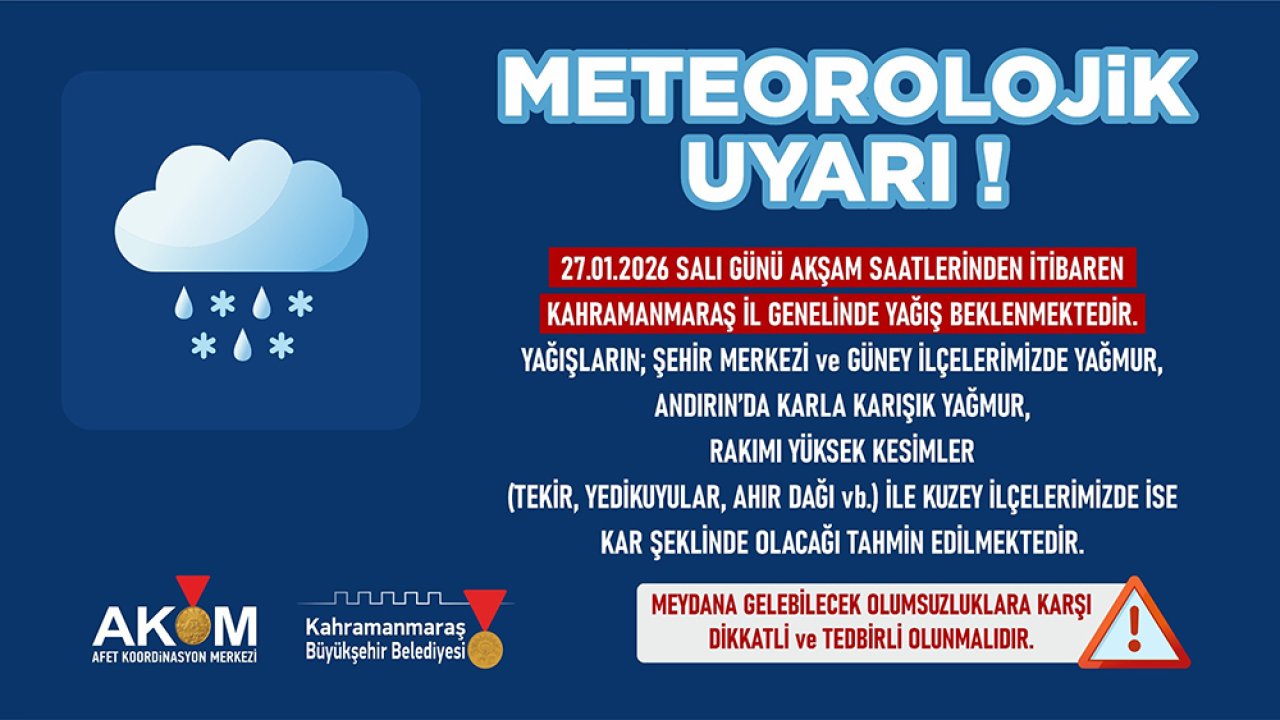 AKOM’dan Kahramanmaraş’a Yağmur ve Kar Uyarısı!