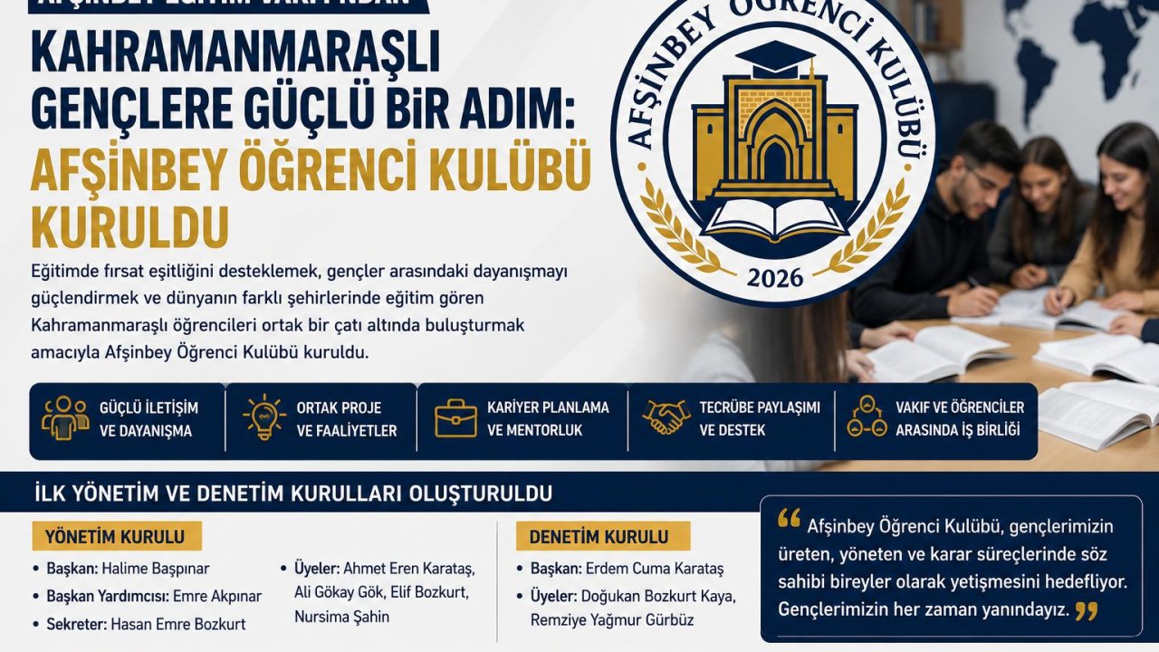 Kahramanmaraşlı Öğrenciler Afşinbey Öğrenci Kulübü Çatısı Altında Buluşacak