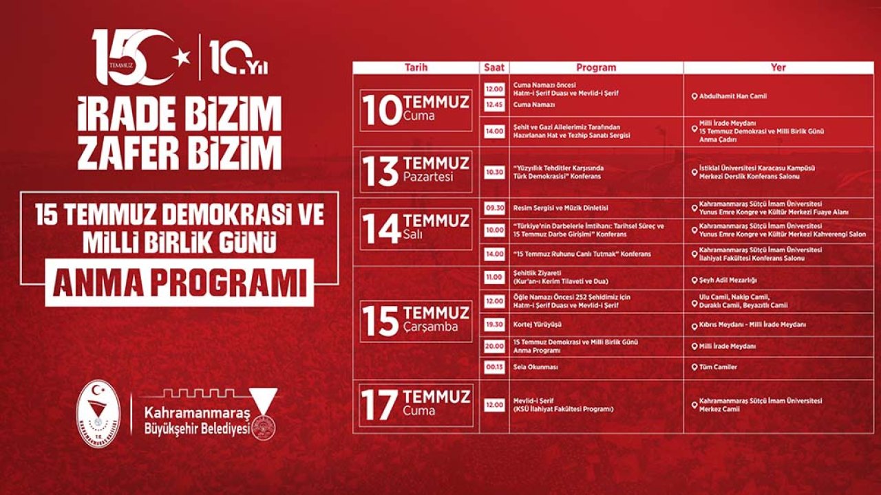 15 Temmuz Demokrasi ve Milli Birlik Günü Anma Programları Başlıyor