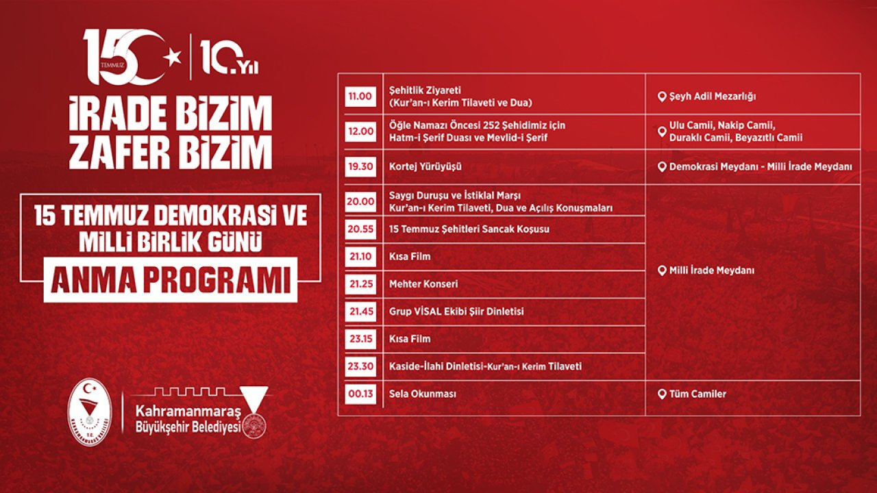 Demokrasi Zaferinin 10’uncu Yılında Kahramanmaraş Meydanlarda Buluşacak!