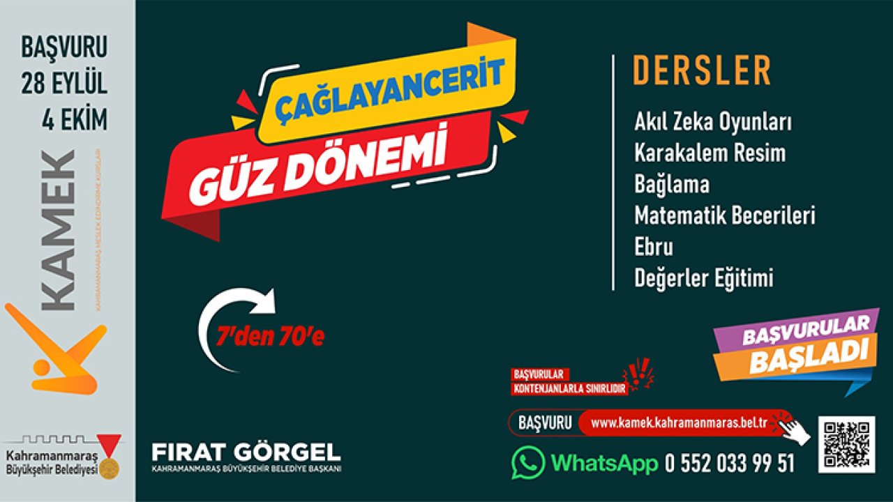 Elbistan, Andırın, Çağlayancerit ve Ekinözü’nde KAMEK Eğitimlerine Başvurular Başladı!