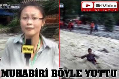 Sel suları, muhabiri yuttu