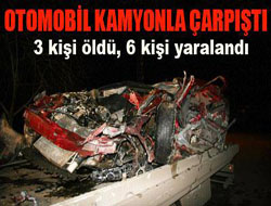 Otomobil tavuk yüklü kamyonla çarpıştı