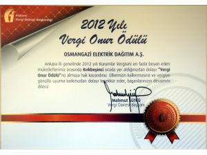 Ankara Vergi Dairesinden Oedaşa Vergi Onur Ödülü