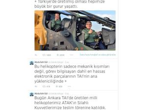 Cumhurbaşkanı Gül, Twıtter’dan Atak Helikopteri İle İlgili Görüşlerini Belirtti