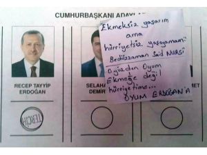 Oy Zarfında, Oyum Ekmeğe Değil Hürriyetime Notu