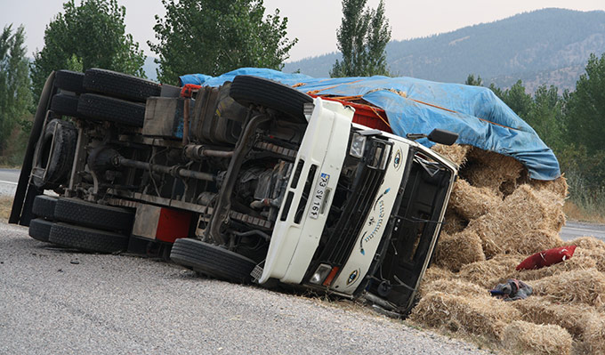 İneğe Çarpan Kamyon Yan Yattı 