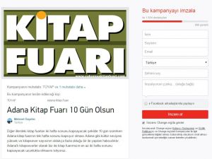Çukurova Kitap Fuarı Süresinin Uzatılması İçin İmza Kampanyası