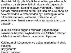 İbrahim Tatlıses’ten İlk Mesaj: ’’Sağlığım Gayet Yerindedir’’