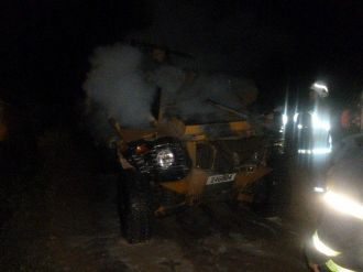 Kilis’te Zırhlı Askeri Araç Yandı