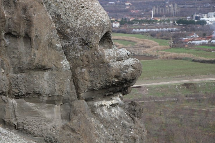 Bir yanı insan kafası, diğer yanı ise canavar