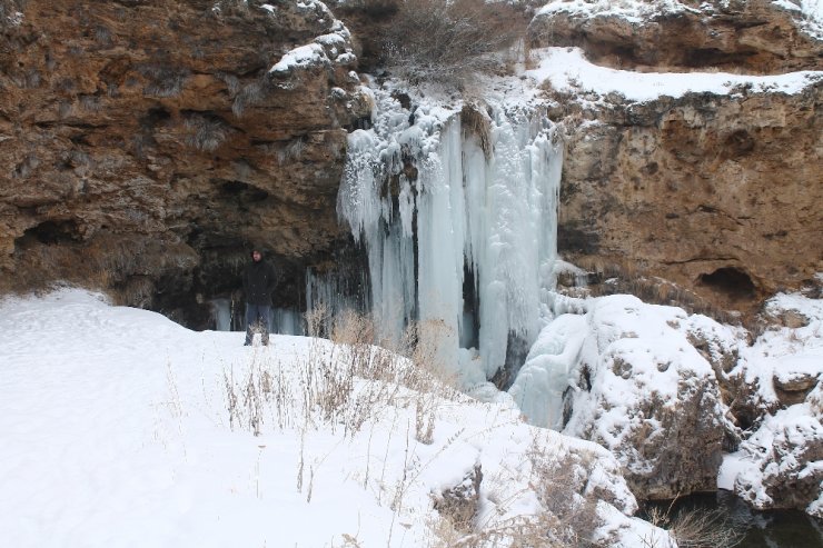 Sırakayalar Şelalesi soğuk havanın etkisiyle dondu