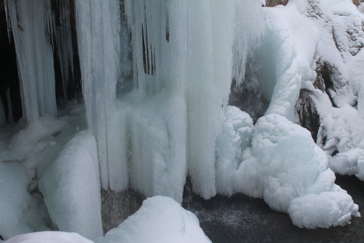 Sırakayalar Şelalesi soğuk havanın etkisiyle dondu