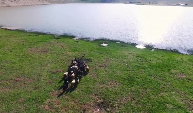 Ahir Dağı’nda zirvesindeki Karagöl havadan görüntülendi