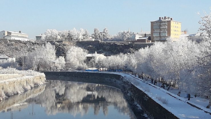 Kars eksi 12’yi gördü, ağaçlarda kırağı oluştu