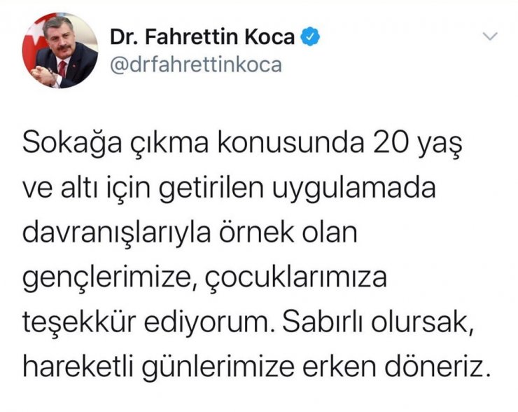 Bakan Koca’dan gençlere teşekkür