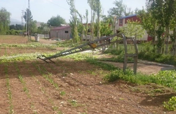 Elbistan'da fırtına, ağaçları devirip elektrik direklerini büktü